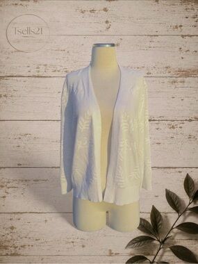 Madison + Hudson White Open Knit Leaf Pattern Cardigan – Size XL